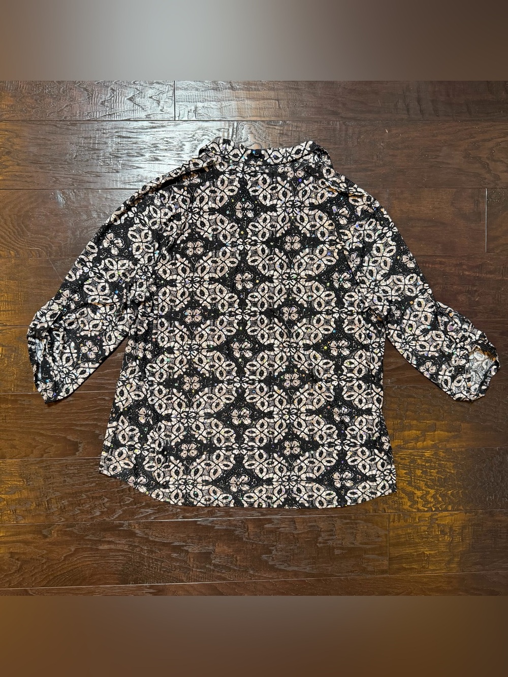 Emily Daniels Rhinestone Abstract Print Button Front Shirt Top Large - Picture 5 of 13